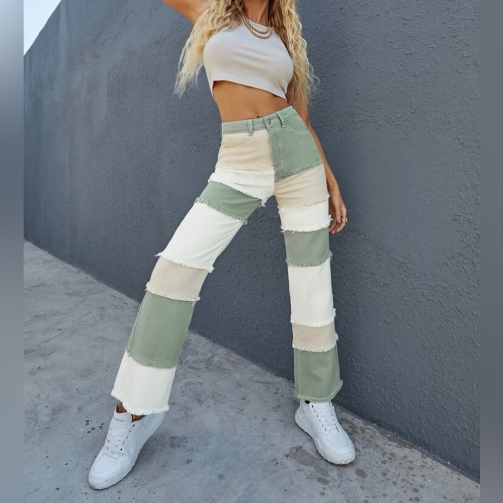 Color block straight jeans